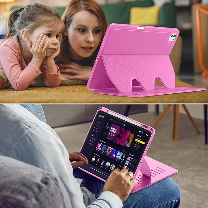 VIKESI Case for iPad iPad Pro 13-inch M5 or M4 Released in 2025 or 2024,Multiple Angles Magnetic Stand Cover,Shockproof Soft Back,Pencil Holder,and Auto Sleep/Wake,Rose
