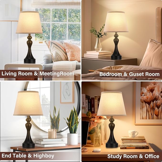 Seealle Touch Lamps for Nightstand - Bedside Lamps Set of 2, 3 Way Dimmable, USB C+A for Bedroom & End Tables (LED Bulbs Included)