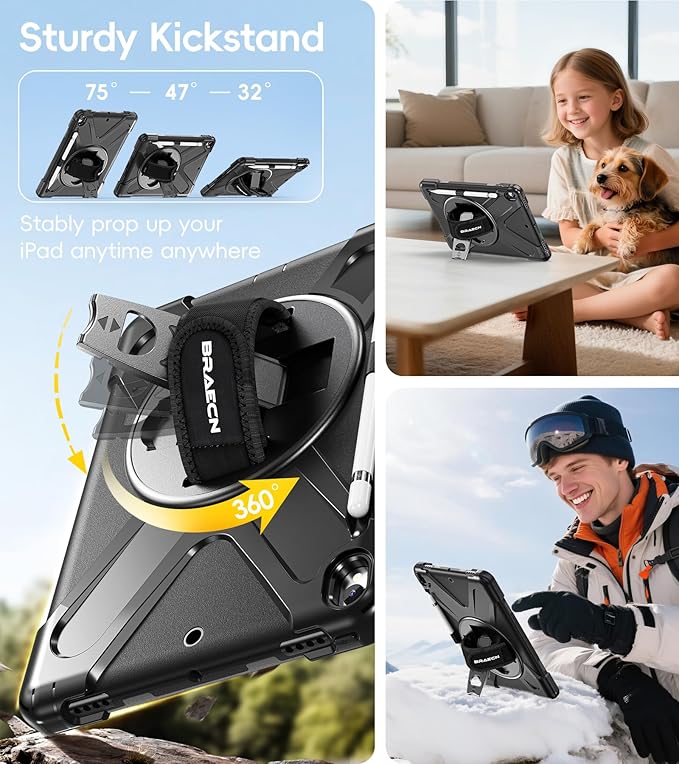 BRAECN Case for iPad Air 3rd Generation 2019 / iPad Pro 10.5 inch 2017, Rugged Heavy Duty Shockproof Cover with Pencil Holder, 360° Rotating Kickstand & Adjustable Hand Strap & Shoulder Strap for Kids