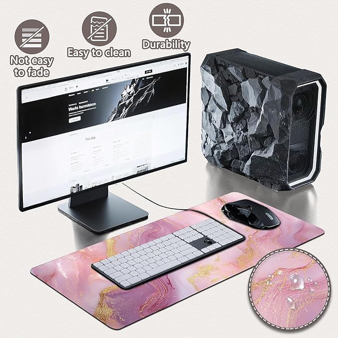 Gaming Mouse Pad - (31.5"×11.8") Marble Large Mouse Pads for Desk - Desk Mat for Keyboard and Mouse with Non-Slip Base, Desks Pad Matfor Game/Office & Home