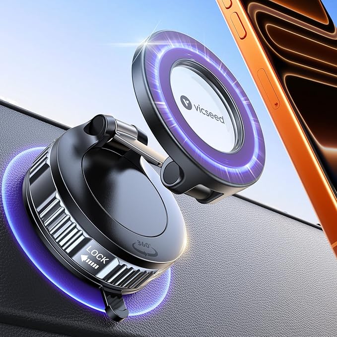 VICSEED 2026 Upgraded Car Phone Holder for Magsafe Car Mount [85 LBS Strongest Suction] Vacuum Magnetic Phone Holders for Your Car 360° Adjustable Car Phone Mount for iPhone 17 Pro Max 16 15 14 Purple