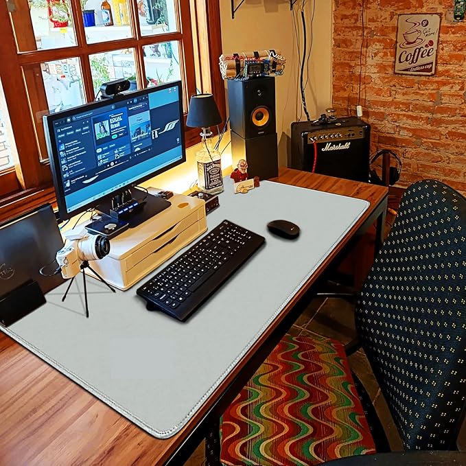 Large Extended Gaming Mouse Pad with Stitched Edges, 47.3 X 23.6 in Desk Pad Durable Non-Slip Natural Rubber Base, Waterproof Computer Keyboard Mat for Esports Pros, Gamer, Desktop, Grey