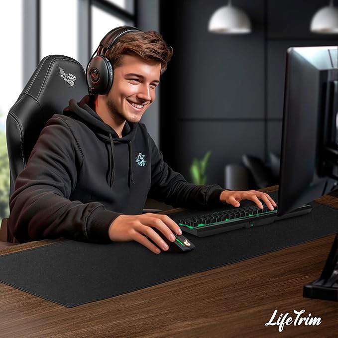 LifeTrim 36” x 13” Extra Large Mouse Pad Gaming Extended Keyboard Mat Full Desk Cover Oversized Mouse Pad XL Desk Protector Mat Giant Thick Black Gaming XXL Mousepad Large Desk Mats Deskpad