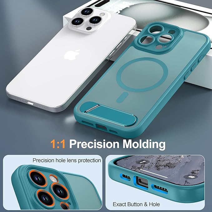 Magnetic Compatible with iPhone 15 Pro Max Case, [Built-in Kickstand][Full Camera Protection][Compatible with MagSafe][Anti-Fingerprint] Shockproof Phone Case for iPhone 15 Pro Max 6.7",Lake Blue