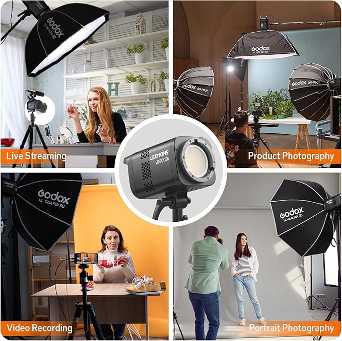 Godox LE200Bi 220W Bicolor LED Video Light, Pro LED Continuous Output Lighting w/Bowens Mount, 57700lux@1m, CRI/TLCI 98+, DMX Control LED Studio Light for Photography Video Recording Streaming