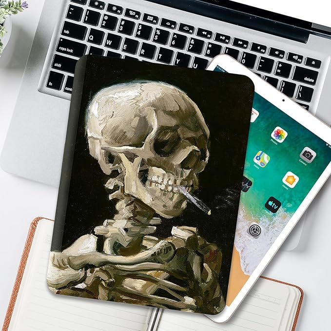 for iPad Air 2/1 Case, for iPad 5Th/6Th Generation Case 2017/2018, Slim Cover for iPad Cases 5th/6Th Generation 9.7-inch, Pencil Holder, 2 Viewing Angles, Typing Stand, Skull with Cigarette