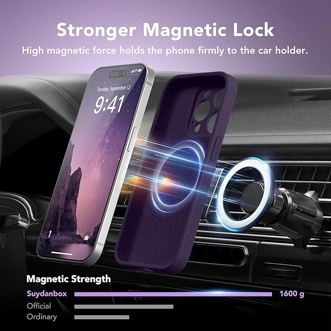 Magnetic for iPhone 15 Pro Case, Compatible with MagSafe, [Full Camera Protection][Screen Protector] Silicone Shockproof Protective Phone Case for iPhone 15 Pro 6.1", Deep Purple