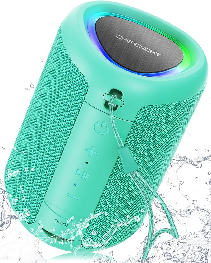 Portable Bluetooth Speaker Beach Essentials: Powerful Crystal Clear Sound/Dynamic Light/IPX5 Waterproof/All Day Playtime/Wireless BT 5.3/TWS Paring, Dad Gifts, Outdoor|Travel|Camping|Pool Accessories