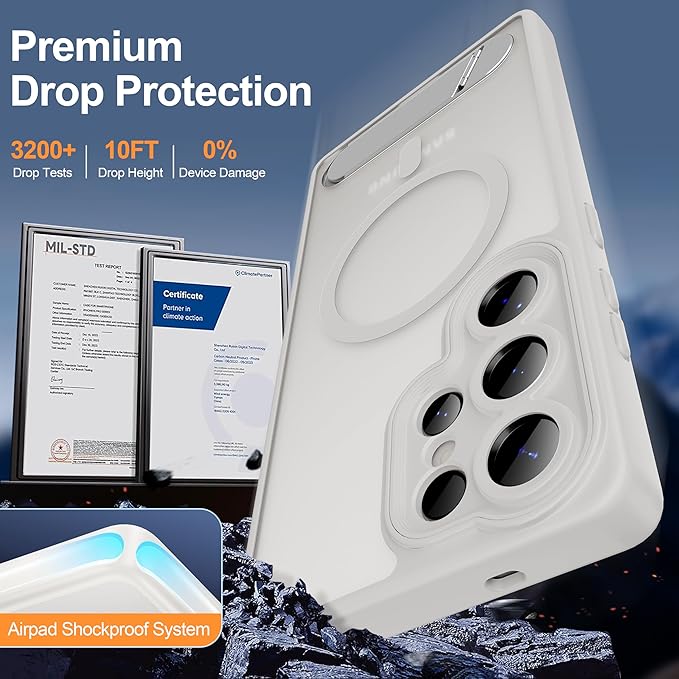 Magnetic for Samsung Galaxy S25 Ultra Case, [Compatible with MagSafe][Full Camera Protection][Built-in Invisible Kickstand] Translucent Matte Phone Case for S25 Ultra 6.9" - White