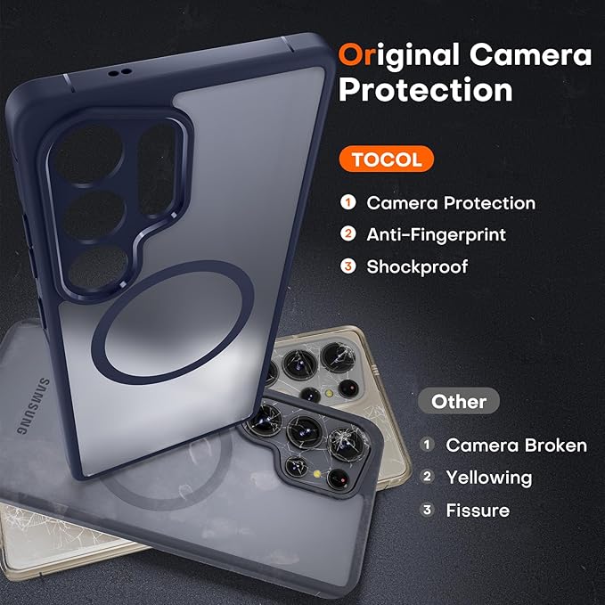 TOCOL Magnetic for Samsung Galaxy S25 Ultra Case, Upgraded Full Camera Protection, Compatible with Magsafe, Drop Protection Slime Clear Back Cover for Samsung Galaxy S25 Ultra 6.9-Inch (Blue)