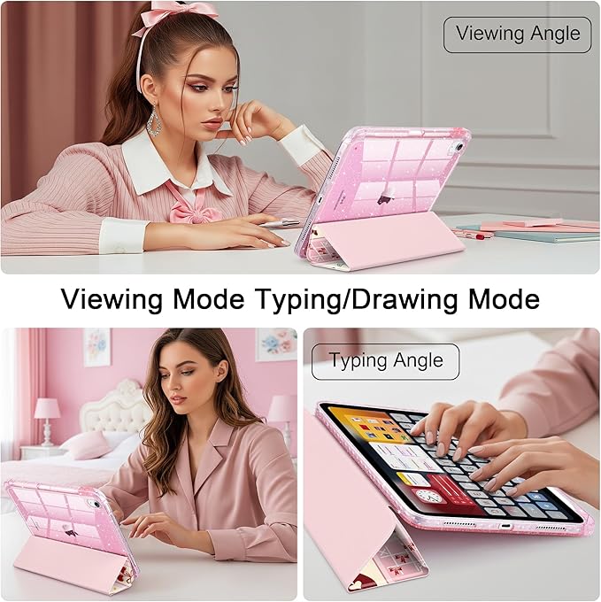 DONGKE for iPad Pro 11 inch Case – Fits M5 2025 / M4 2024, Shockproof Sparkling Glitter Acrylic Back, Pencil Holder, Trifold Stand, Auto Sleep/Wake & Touch ID Support - Lucky You