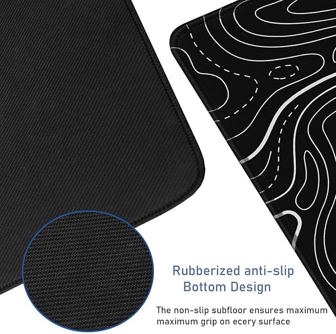 Large Gaming Mouse Pad with Stitched Edges, (31.5X15.7In) Durable Non-Slip Natural Rubber Base, Waterproof Computer Keyboard Pad Mat for Esports Pros, Gamer, Desktop, Office, Home, Terrain Black