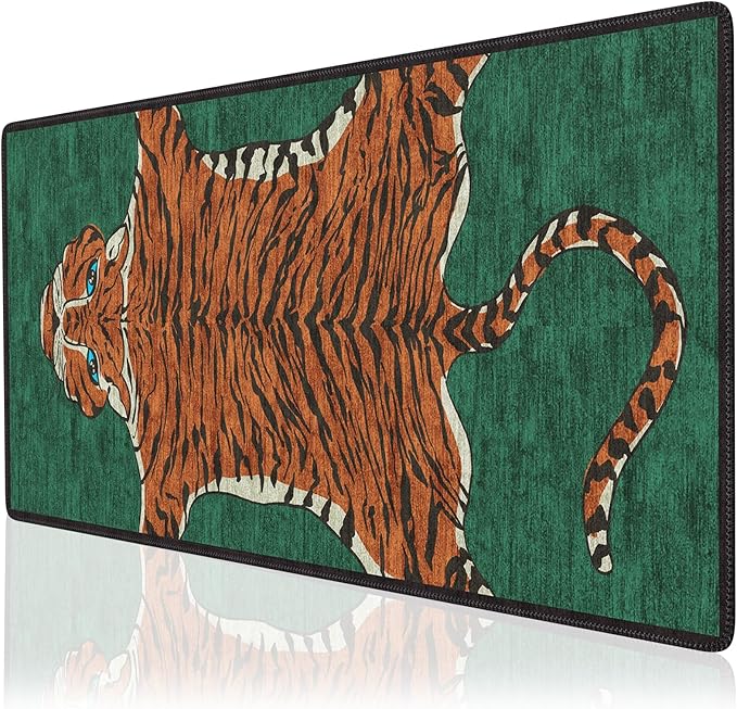 Tiger Desk Mat for Keyboard and Mouse, Non Slip Large TigerHide Desk Mat, Smooth Gaming Mouse Pad, Long Mouse Pad for Gaming Office Home 35.4 x 15.7 Inches (Emerald Green)