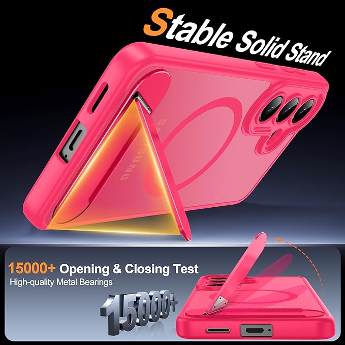 Magnetic for Samsung Galaxy S26 Case, [Compatible with MagSafe][Full Camera Protection][Built-in Invisible Kickstand] Translucent Matte Phone Case for S26 6.3" - Hot Pink