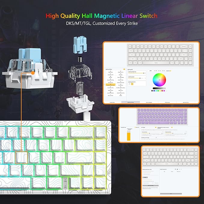 Womier M68 HE V2 Rapid Trigger Keyboard 60% Percent, Hall Effect Topographic Gaming Keyboard, Wired RGB Custom Mechanical Key Board with Magnetic Switch, PBT Keycaps for Mac/Win (White)
