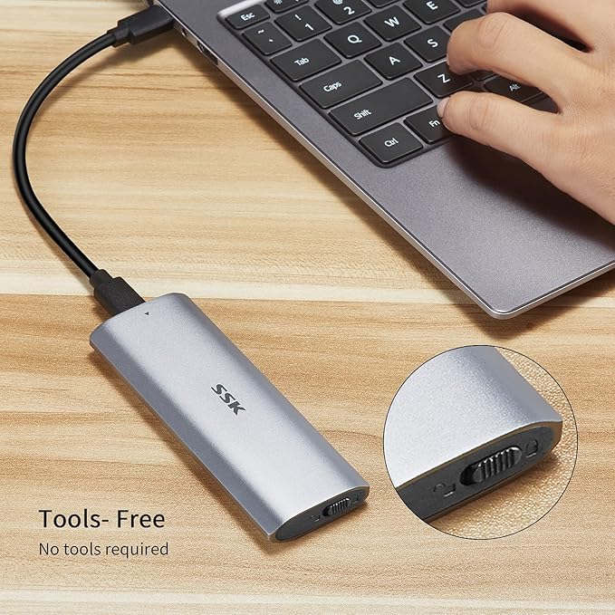 SSK M.2 NVMe Enclosure, Tool-Free SSD Enclosure Adapter, USB C 3.2 Gen 2 10Gbps PCIe MKey External Solid State Drive Case, Support UASP Trim for 2230/2242/2260/2280 (SATA NOT Supported)