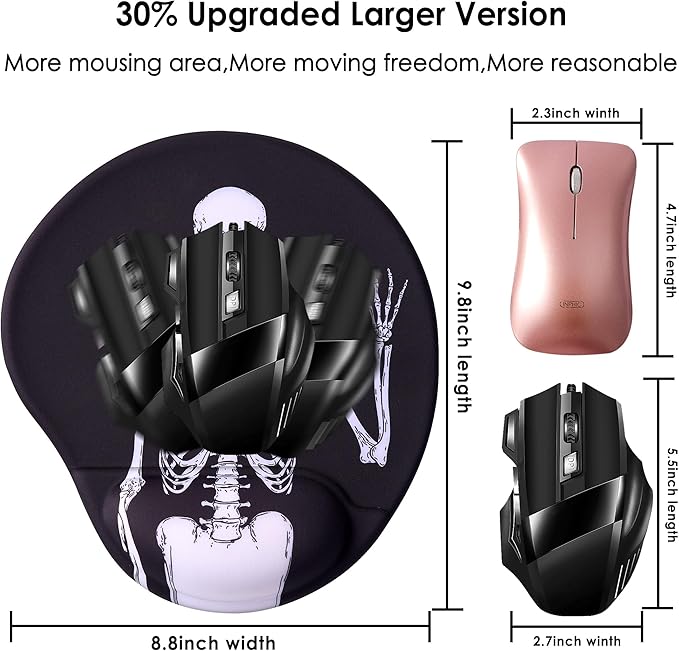 Ergonomic Mouse Pad with Wrist Support,Cute Mouse Pads with Wrist Rest,Comfortable Mouse Pad for Home Office Gaming Work Computers Laptop,Pain Relief with Non-Slip PU Base (Human Skeleton)