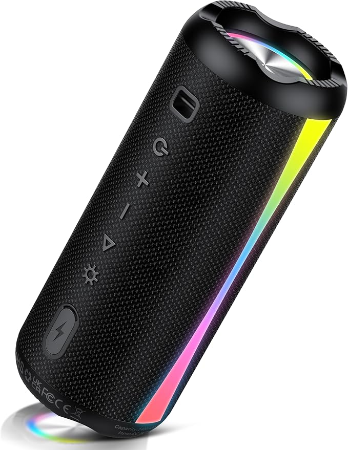 Portable Bluetooth Speaker, 2026 Bluetooth Wireless Speaker 5.4 with RGB Lights, 20H Playtime with Deep Bass, IP7 Waterproof, TWS Pairing, Portable Speaker for Travel/Party/Home/Gifts, Black