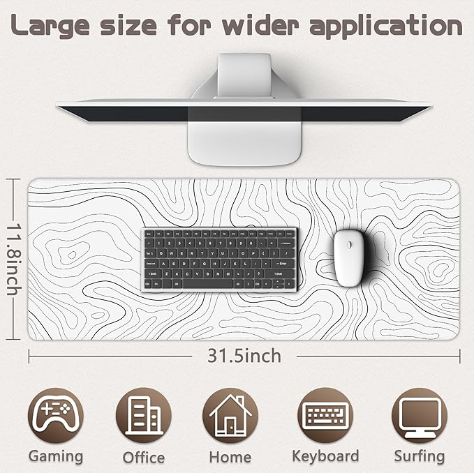 Gaming Mouse Pad - (31.5"×11.8") Topographic Large Mouse Pads for Desk - Desk Mat for Keyboard and Mouse with Non-Slip Base, Desks Pad Matfor Game/Office & Home