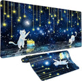 Cat Mouse Pad Desk Mat, Picking Star Cats Gaming Mouse Pad Blue Starry Sky Desk Pad Mousepad XXL Extended Keyboard Mat Mouse Mats, Waterproof, Computer Accessories, Gaming Room Decor, Magic Gift