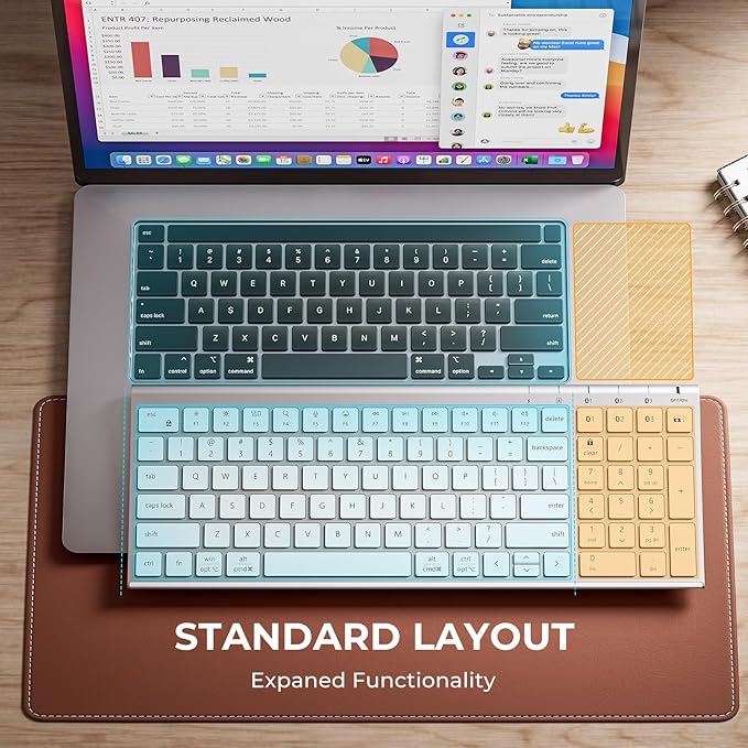 iClever BK10 SE Bluetooth Keyboard for Mac, Multi-Device Slim Wireless Keyboard with Numeric Keypad, Standard Full-Size Keys, USB-C Rechargeable, Compatible with iPad Windows iOS Android