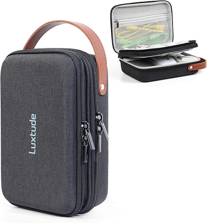 Luxtude Charger Organizer Travel Case, Double Layer Electronics Organizers, Hard Shell Zipper Case for Electronics, Travel Essentials, Black (External Size 8.5 x 5.9 x 3.1 Inch)