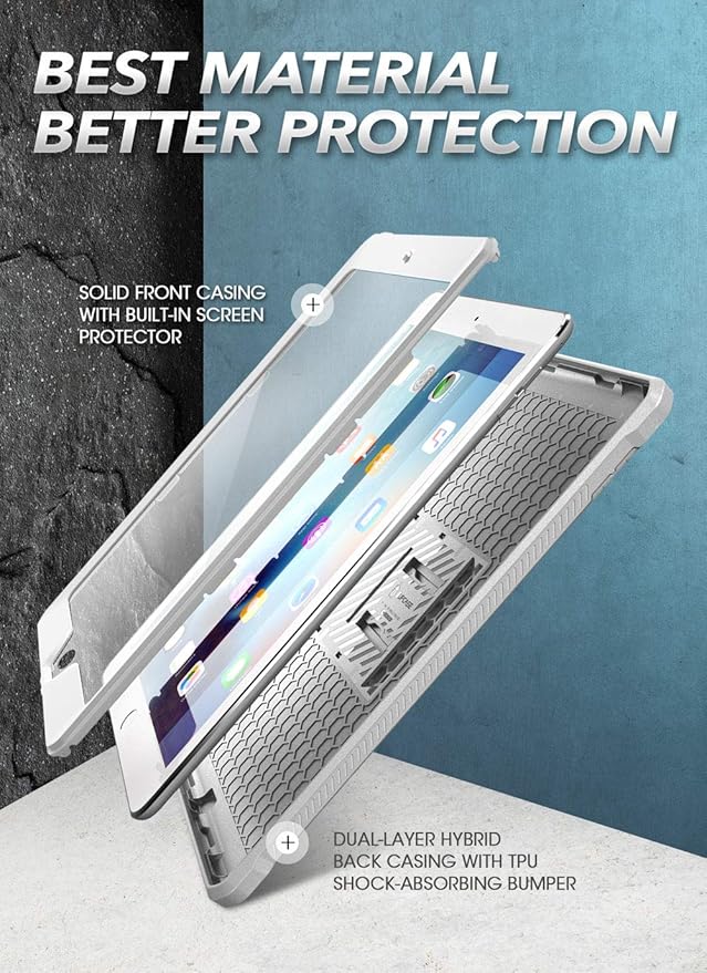 SUPCASE for iPad 9th Generation Case with Screen Protector (Unicorn Beetle Pro), [Built-in Stand] Heavy Duty Rugged Protective Case for iPad 10.2 9th / 8th / 7th Generation (2021/2020/2019), White