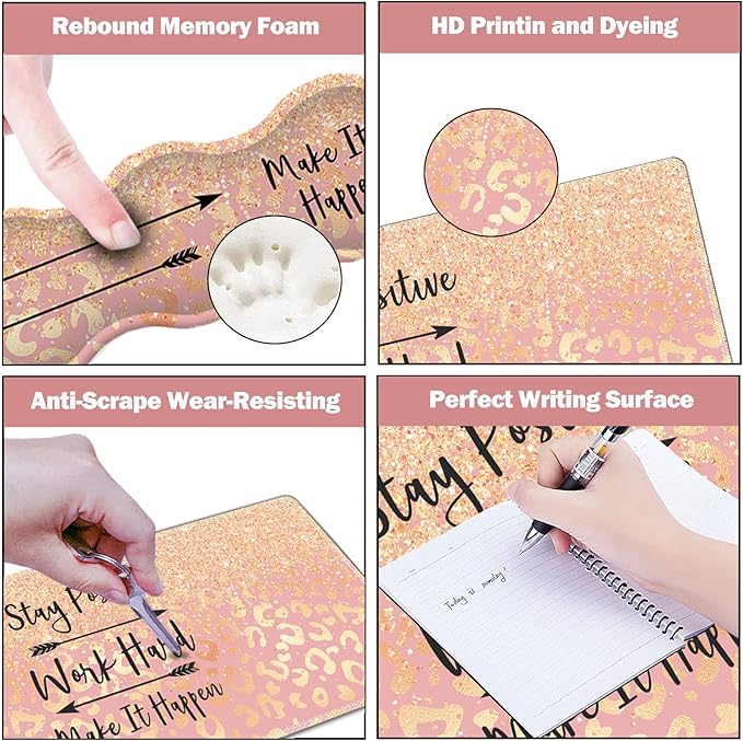 Extended Gaming Mouse Pad, Keyboard Wrist Rest Pad, Wrist Support Mousepad Set, Artso Large Rubber Base Stitched Edges Desk Pad (35 x15.5 in) for Work, Game, Office, Home, Pink Orange Stay Positive