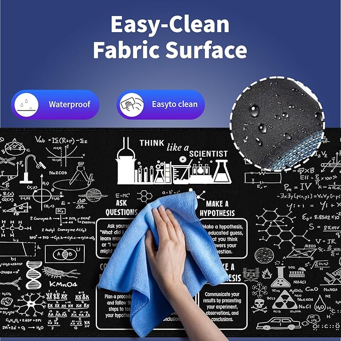 Extra Large Gaming & Office Mouse Pad (31.5" x 11.8") – Inspirational Quote About Science & Education Formulas Math Schematic Physics Equation, XXL Desk Mat with Durable Stitched Edges