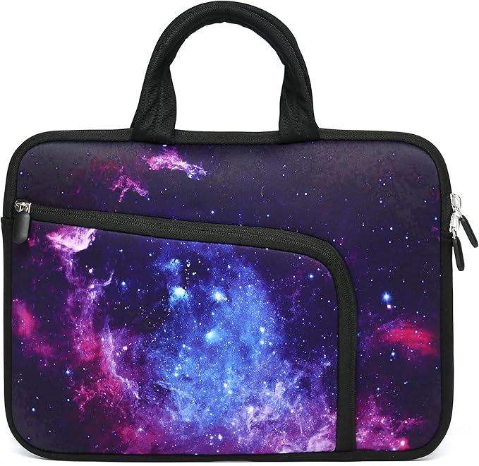11 11.6 12 12.1 12.5 inches Laptop Sleeve Chromebook Case Ultrabook Case Notebook Sleeve PC Messenger Bag Tablet Case Neoprene Handle Sleeve for Men Women, Two Pockets(Purple Galaxy 1)