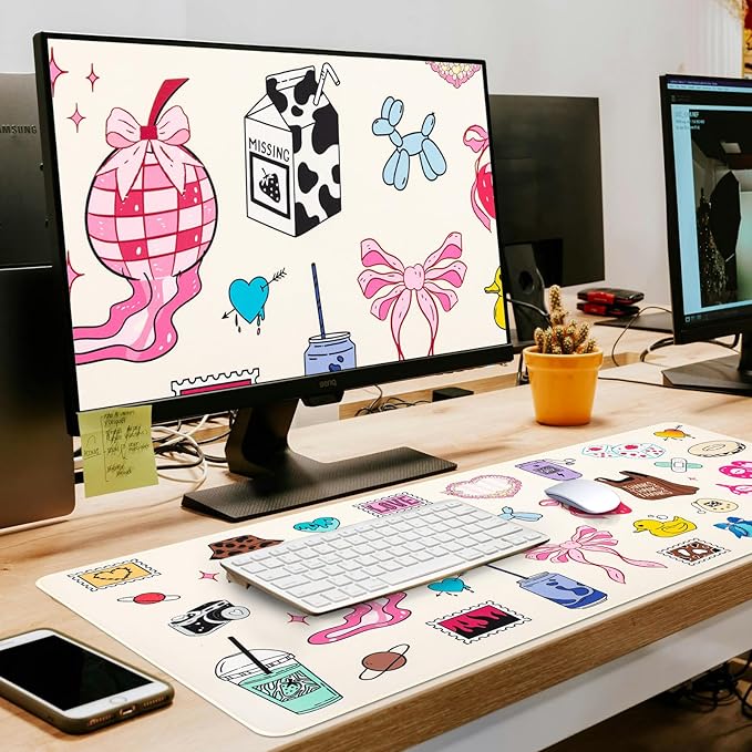 L-SPOUTTO Cute Desk Mat for Keyboard and Mouse,XXL Large Mouse Pad Non-Slip Keyboard Pad Waterproof Desktop Mat for Laptop Computer Work Game Home Office-Cartoon