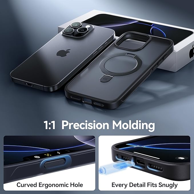 CASEKOO Ultra-Magnetic Stand for iPhone 16 Pro Max Case [Military Drop Protection] [Compatible with MagSafe] Shockproof Translucent Matte Slim Ring Holder Case for iPhone 16 ProMax 6.9 inch, Black