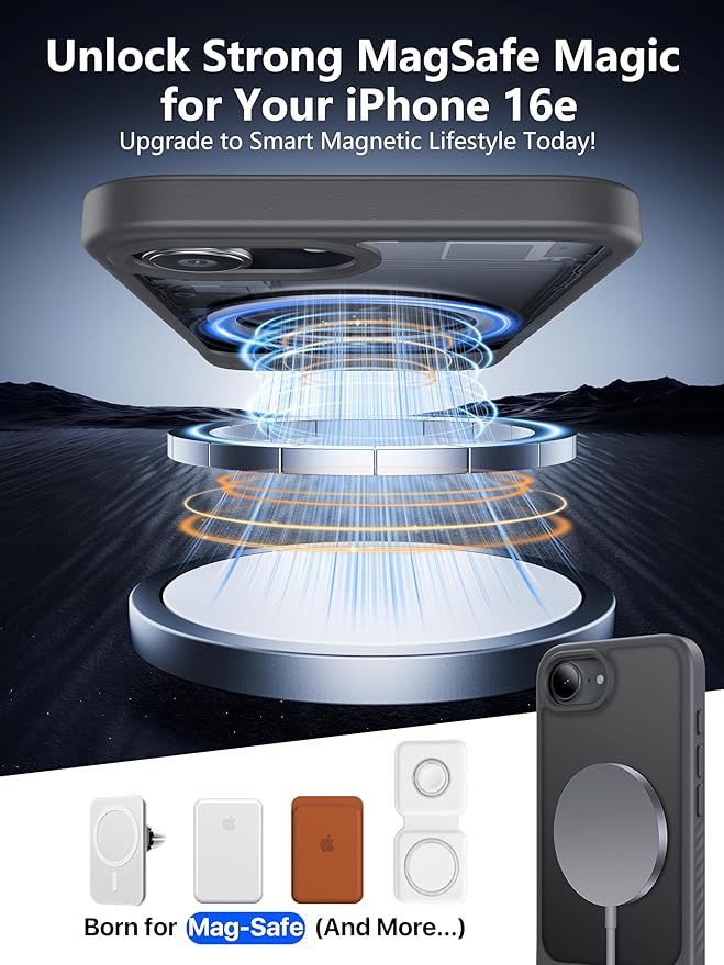 Eastinbox Magnetic for iPhone 17e & iPhone 16e Case with Stand [Compatible with MagSafe] [Built-in Invisible Kickstand] Matte Back Protective Phone Case for iPhone 17 e/16 e 6.1", Matte Gray