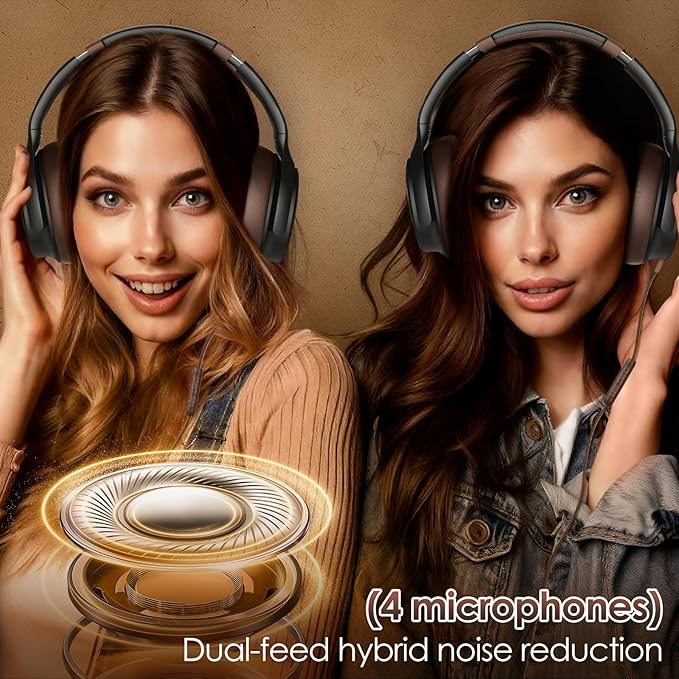 USB C Headphones Wired Headphones Over Ear with HD Mic, Foldable Active Noise-Canceling Headphone for iPad/Sports/School/Travel/iPhone 17/16/15, Samsung S25/S24, Google Pixel 9,Ideal Gifts-Brown
