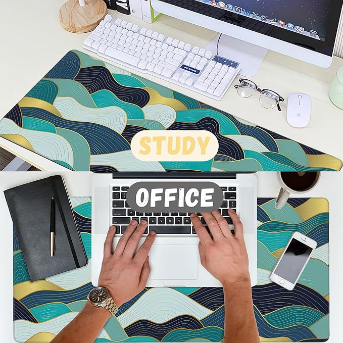 Large Mouse Pad Gold Line Wave Extended Gaming Mouse Pad Desk Mat Stitched Edges Mousepad Non-Slip Rubber Base Keyboard Pad for Laptop Computer PC 35.4 x 15.7 inches