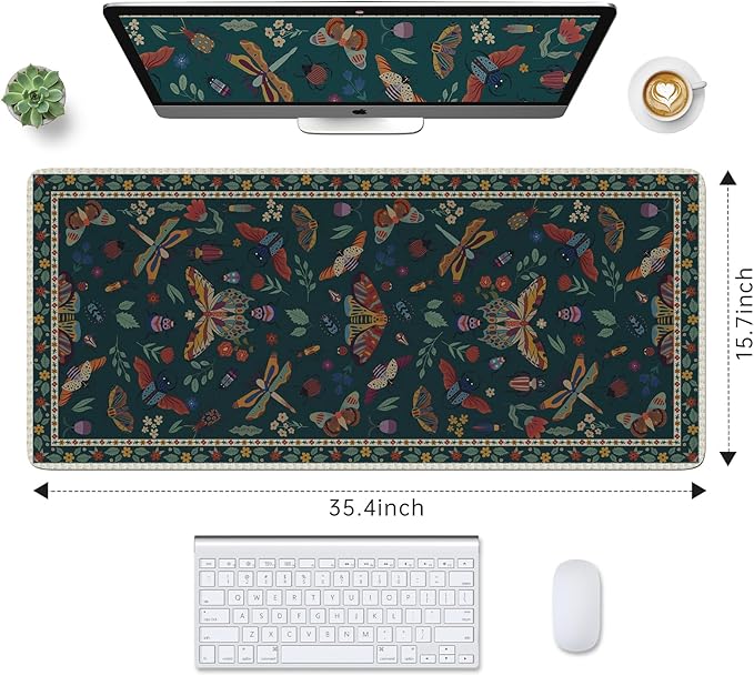HAOCOO Large Desk Mat for Keyboard and Mouse, XXL Non-Slip Office Mouse Pad with Edge Stitching, Dark Green Desktop Protective Mat