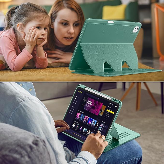 VIKESI Case for iPad iPad Pro 13-inch M5 or M4 Released in 2025 or 2024,Multiple Angles Magnetic Stand Cover,Shockproof Soft Back,Pencil Holder,and Auto Sleep/Wake,Green