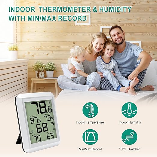Urageuxy Indoor Hygrometer Thermometer, Digital Humidity Meter Temperature Gauge with Min/Max, ℉/℃ Switch for Home, Baby Room, Kitchen, Greenhouse