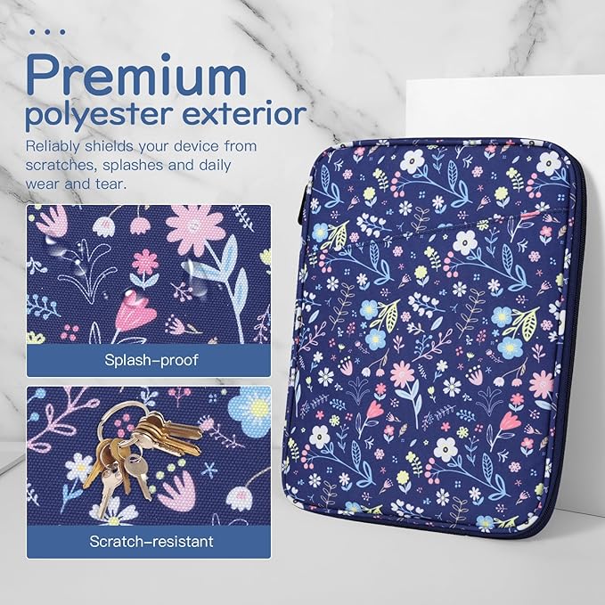 Dadanism 9-11" Tablet Sleeve Bag Carrying Case for iPad (A16) 11th Gen 11", iPad 10th Gen 10.9" Air 5/4, iPad Air M4/Pro 11", iPad 9/8/7th, Galaxy Tab A11+ Plus 11", Remarkable 2 10.3", Flower+Blue