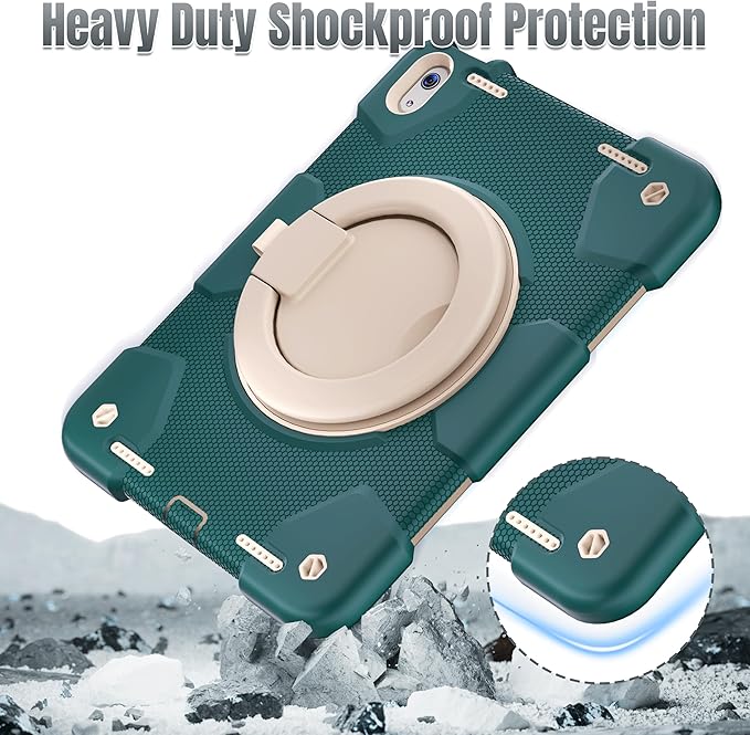 Andnary Case for iPad (A16) 11th /10th Generation 11/10.9 Inch 2025/2022 with Screen Protector/360° Rotate Stand/Shoulder Strap/Pencil Holder, Shockproof iPad 11th/10th Gen Cover (Green+White)