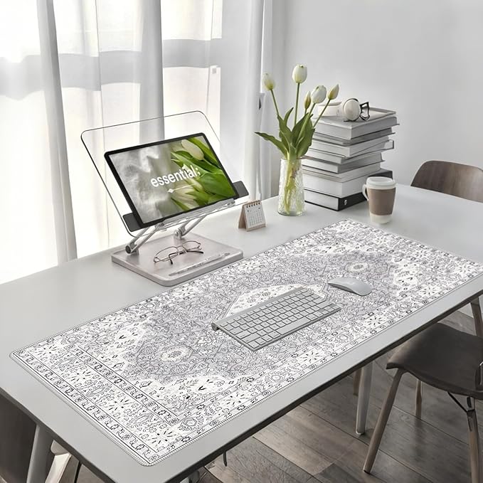 Baziabbo Cute Desk Mat,XXL Extended Large Mouse Pad,Gaming Mousepad with Stitched Edge,Non-Slip Rubber Base Keyboard Desk Pad for Home Office Study Game (Grey)