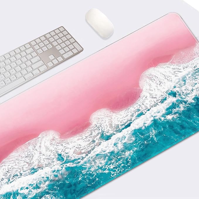 Britimes Pink Blue Beach Large Mouse Pad Non-Slip Desk Pad Keyboard and Mouse Desk Mat Gaming Mousepad for Game, Office & Home, 31.5 x 15.7 in