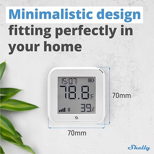 Shelly H&T Gen3 Ivory | Wi-Fi and Bluetooth Smart Temperature & Humidity Sensor with Remote App Control & Monitoring | Smart Scenes | Notification Alerts | LCD Display | Free Data Storage Export