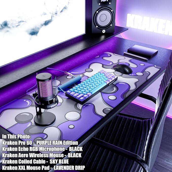 Kraken Gaming Mouse Pad Large Purple XXL Mouse Pad for Gaming - Desk Mat for Keyboard - Thick Artisan Mousepad for Desk (Lavender Drip)