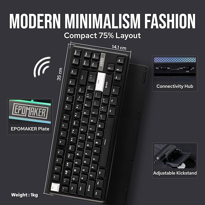 EPOMAKER TH85 QMK/VIA Wireless Gaming Keyboard, BT5.0/2.4GHz/USB-C, Hot Swappable Pre-lubed Custom Creamy Jade Linear Switches, Gasket Creamy Keyboard for PC/Mac/Office/Gaming (Black)