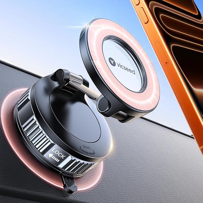 VICSEED 2026 Upgraded Car Phone Holder for Magsafe Car Mount [85 LBS Strongest Suction] Vacuum Magnetic Phone Holders for Your Car 360° Adjustable Car Phone Mount for iPhone 17 Pro Max 16 15 14 Pink