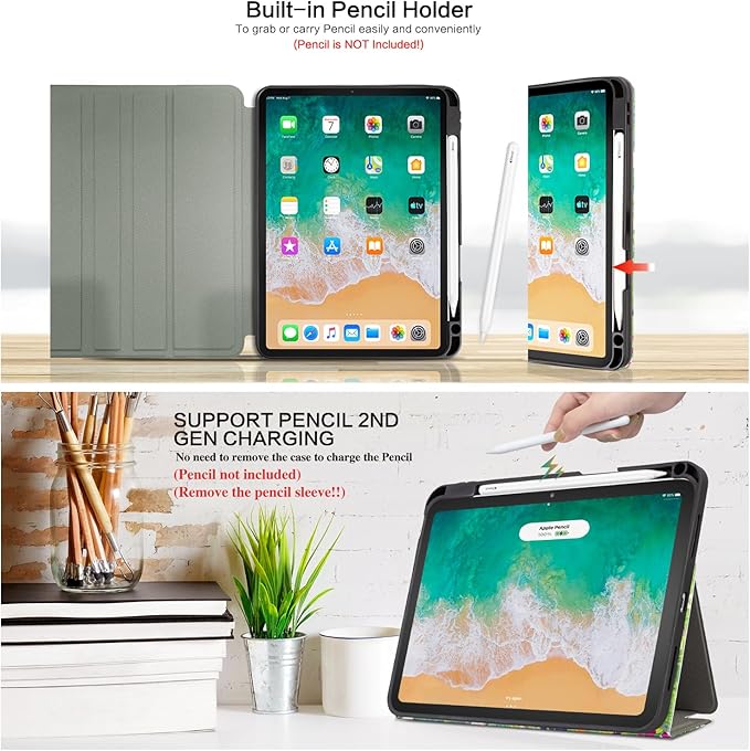 Vimorco for iPad Air 11 Inch Case M4 2026, for iPad Air 5th/4th Gen Cases 10.9-inch,for iPad Pro 11 Inch Case 4th/3rd/2nd/1st Generation,Pencil Holder/4 Viewing Stands/Typing Stand/Slim, Flower Garden