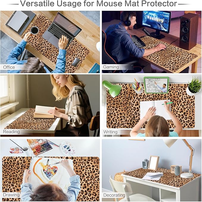 Lokigo Leopard Print Desk Pad, Brown Large Gaming Mouse Pad, Waterproof Rubber Base Mousepad for Desk with Stitched Edges DeskMatt for Laptop Gaming Office Work Study, 31.5"x15.7", Cheetah