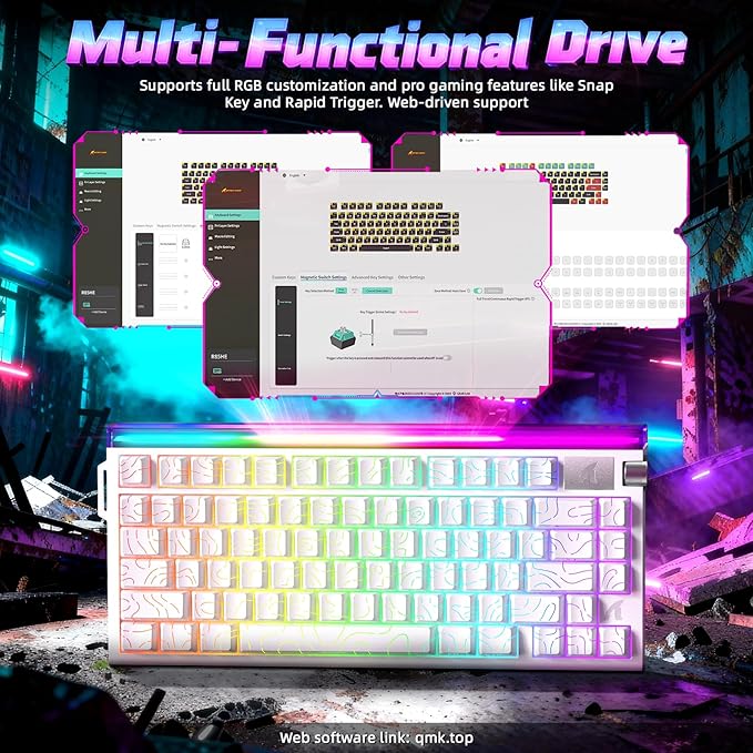 ATTACK SHARK R85 HE 75% Magnetic Wired Gaming Keyboard,8KHz Polling Rate Rapid Trigger,0.005mm RT Precision,256K Scan Rate,Custom Hot-Swappable,Web Driver PC Keyboard for Gamer/Win/Mac,White Contour