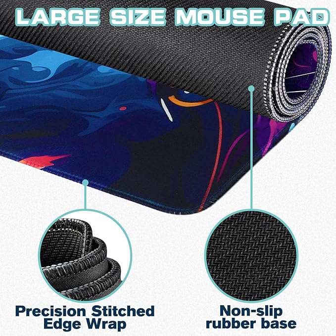 Mouse Pad Gaming - Desk Mat for Keyboard and Mouse - Cool Cat Head Large Mouse Pads for Desk, Gaming Mousepad with Non-Slip Base, Desks Pad (31.5" X 11.8") for Game, Office and Home